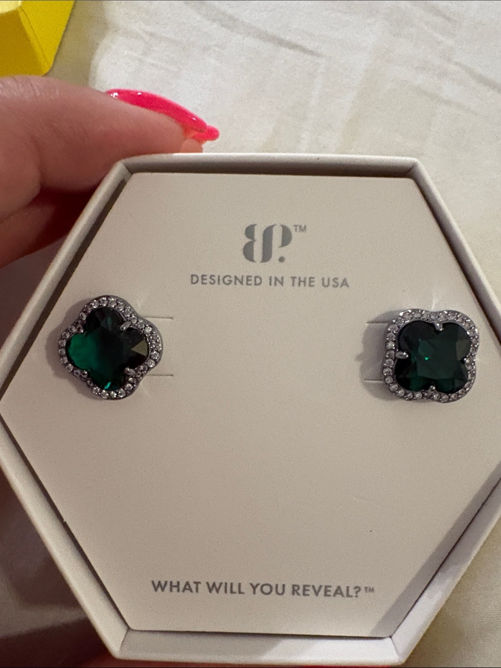 bp Emerald Green Crystal Clover Halo Stud Earrings